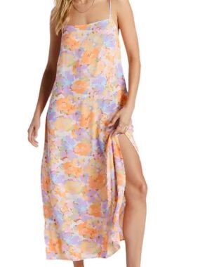 Billabong Weekend Waves Pastel Floral Slip Midi Dress